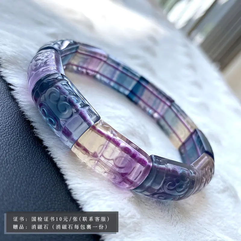 Natural Colorful Fluorite Crystal Rectangle Bracelet 13x10mm Clear Beads Bracelet Bangle Fluorite Women Men AAAAA