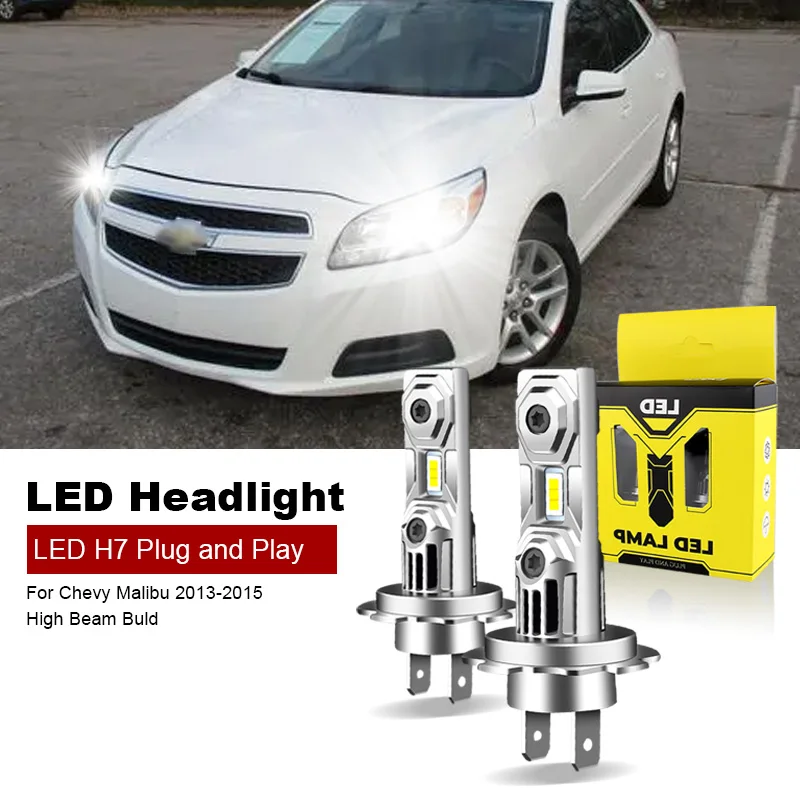 2PCS For Chevy Malibu 2013 2014 2015 High Beam Led Bulb H7 Without Fan Headlight Bulb 60W 6000K Plug and Play 12V H7