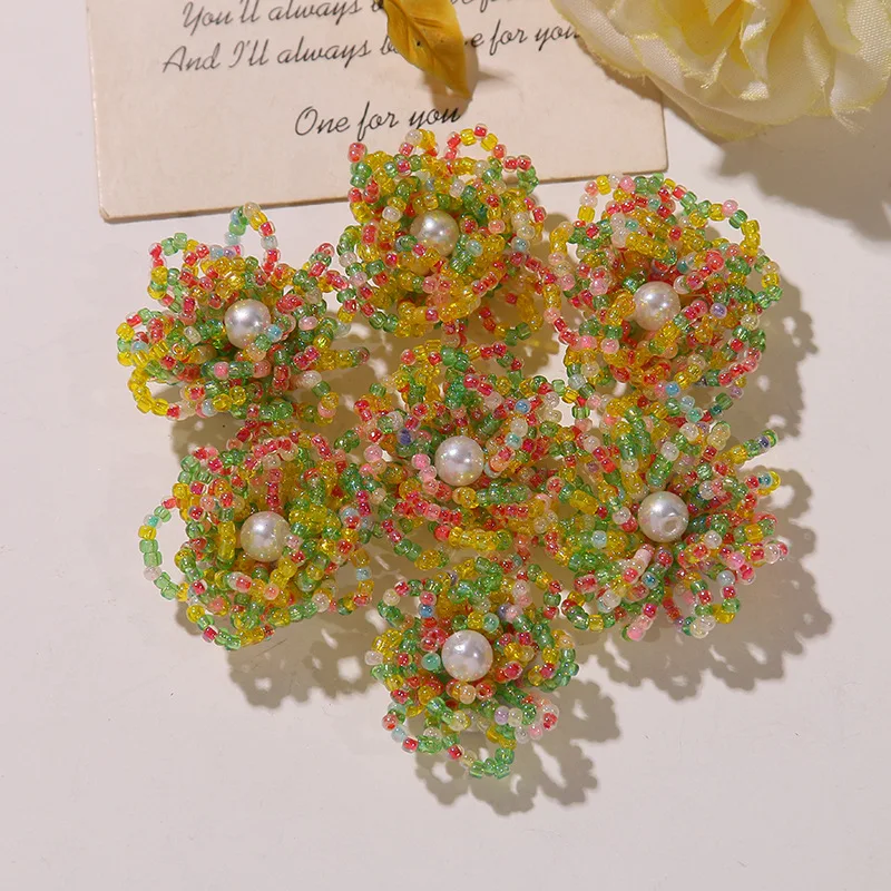 Clog Shoe Charms 1 Pc Vintage Painting Bright Seed Bead Pearl Flower Cluster Clear Crystal Resin Korean Beach DIY Princess Decor