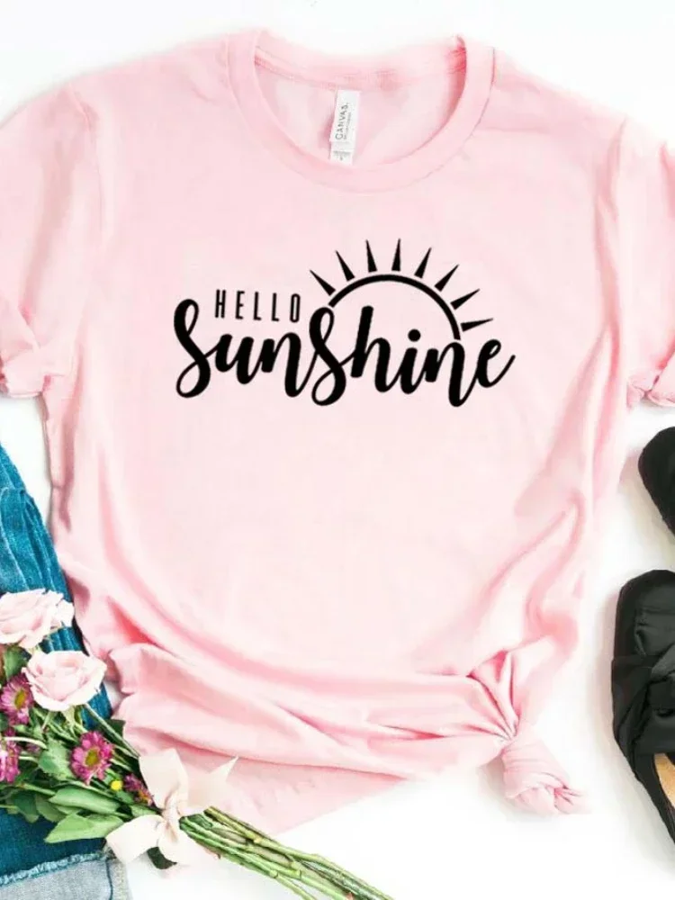 Women T Shirt Hello Sunshine Print Tshirt Women Short Sleeve O Neck Loose T-shirt Ladies Causal Tee Shirt Clothes Tops