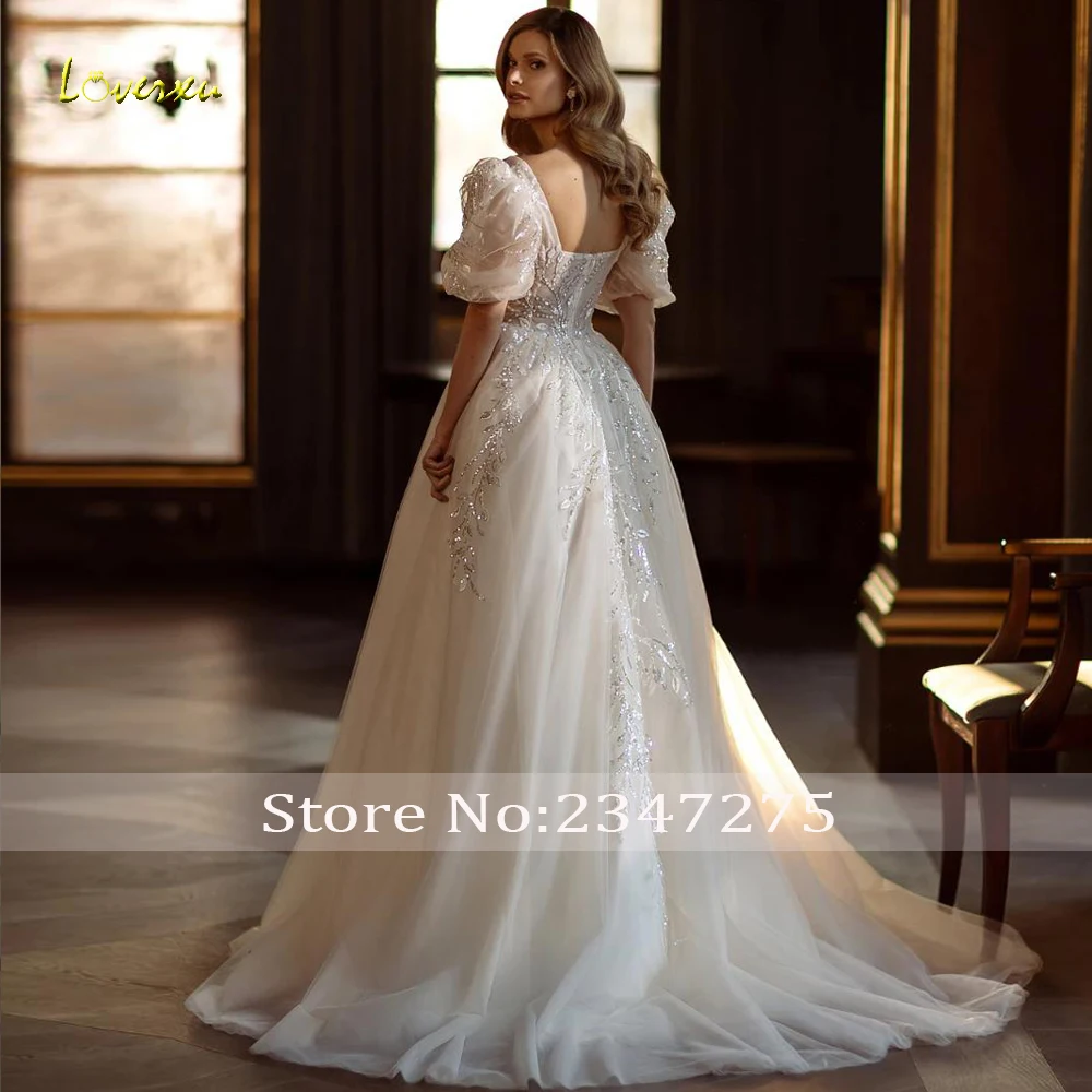 Loverxu A-Line Elegant Wedding Dresses 2024 Boat Neck Short Sleeve Vestido De Novia Lace Embroidery Exquisite Robe De Mariee