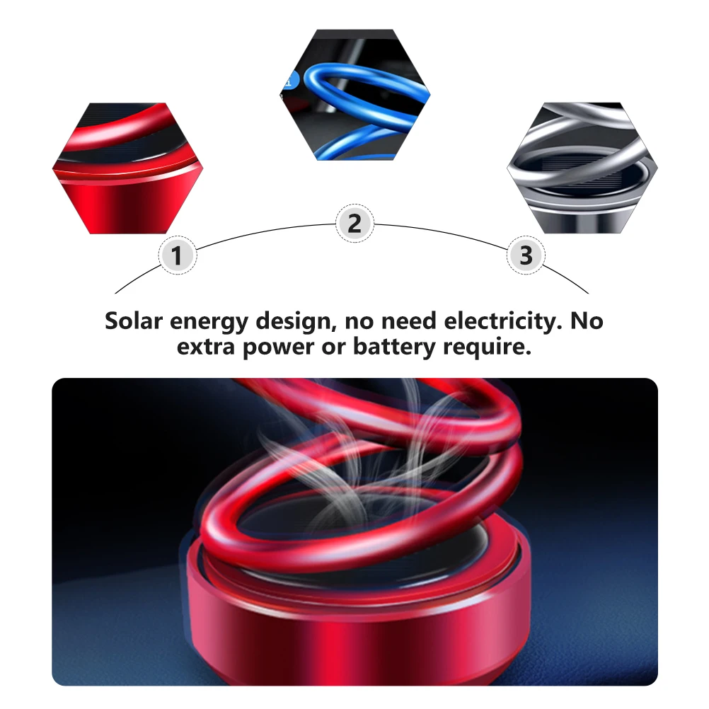 

1 set 1 Set Solar Rotating Aromatherapy Decor Vehicle Ornament No Required Bright Color Double Ring Design Car Dashboard