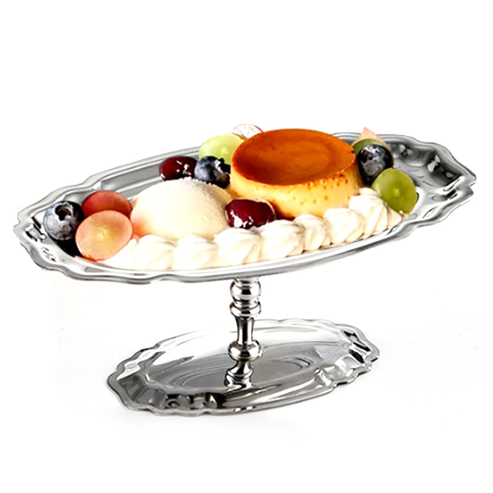 Dessert Serving Plate Oval 304 Stainless Steel Compact Dessert Decorative Tray Smooth Footed Multifunctional for Salad