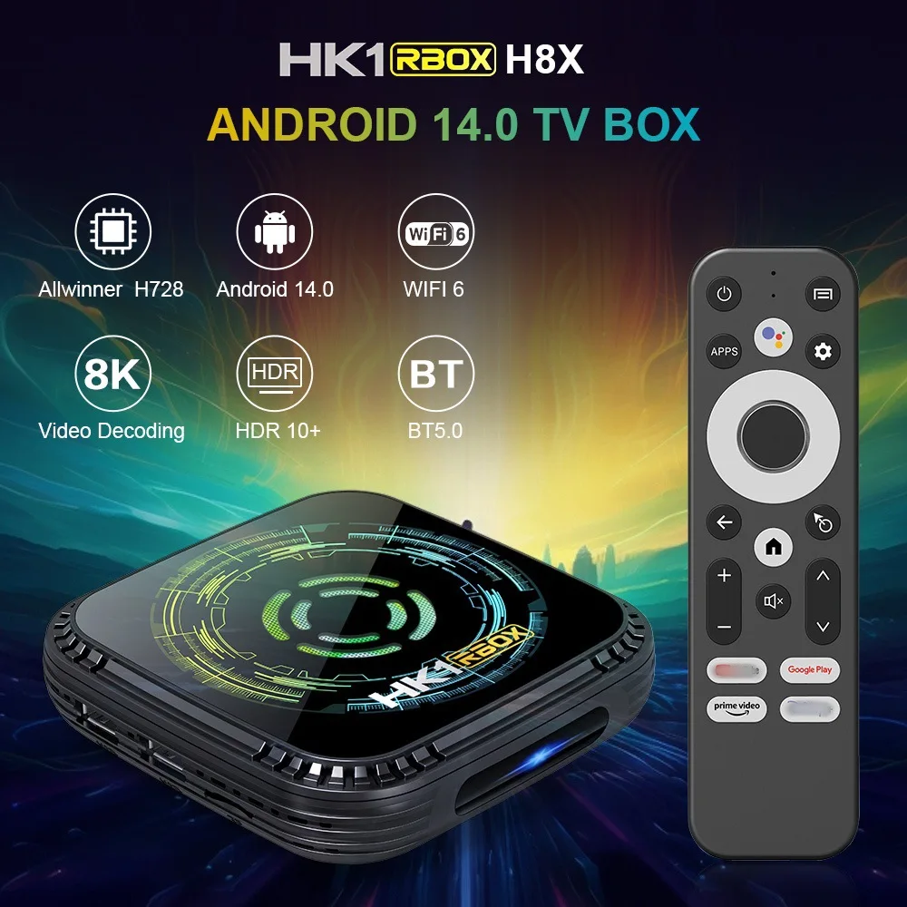 HK1 H8X Smart Android 14.0 Tv Box 4GB 64GB Allwinner H728 ثماني النواة 2.4G/5G Wifi BT5.0 8k Media Player Set Top Box مع مروحة
