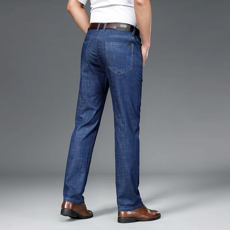 Pantalones vaqueros de negocios para hombre, Vaqueros informales de gran tamaño, holgados, con cremallera y bolsillos empalmados, combinan con todo, Color sólido, primavera y verano, 2024