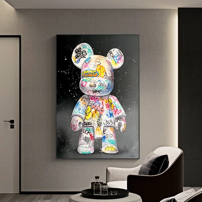 Cartoon Niedlicher Bär Graffiti Leinwand Malerei Cartoon Charakter Pop Art Poster Straße Wand Kunst Bild Kawaii Raum Dekoration