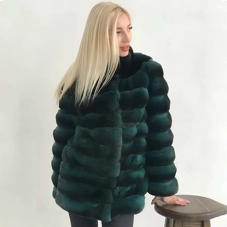 

Chinchilla Rex Rabbit Fur Coat Women Winter Jacket Natural Rabbit Fur Coat With Stand Collar Real Fur Coat High Quality New