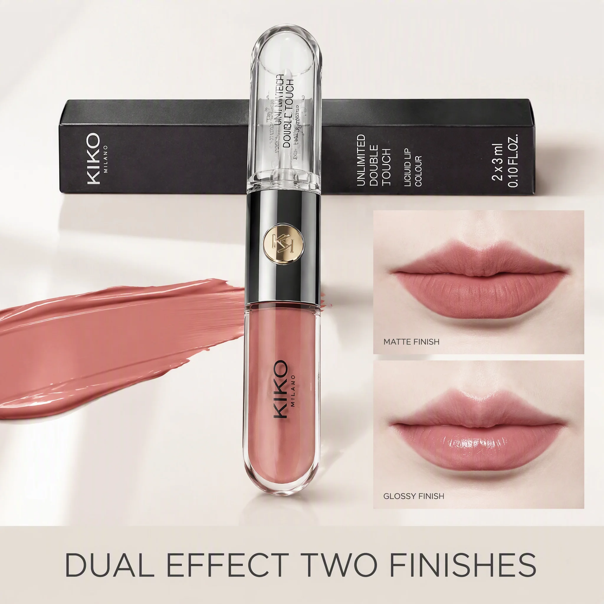 Luxury KIKO Milano Unlimited Double Touch 103 Milk Tea Double Headed Lipstick Mirror Non-Stick Long-Lasting Moisturizing Daily