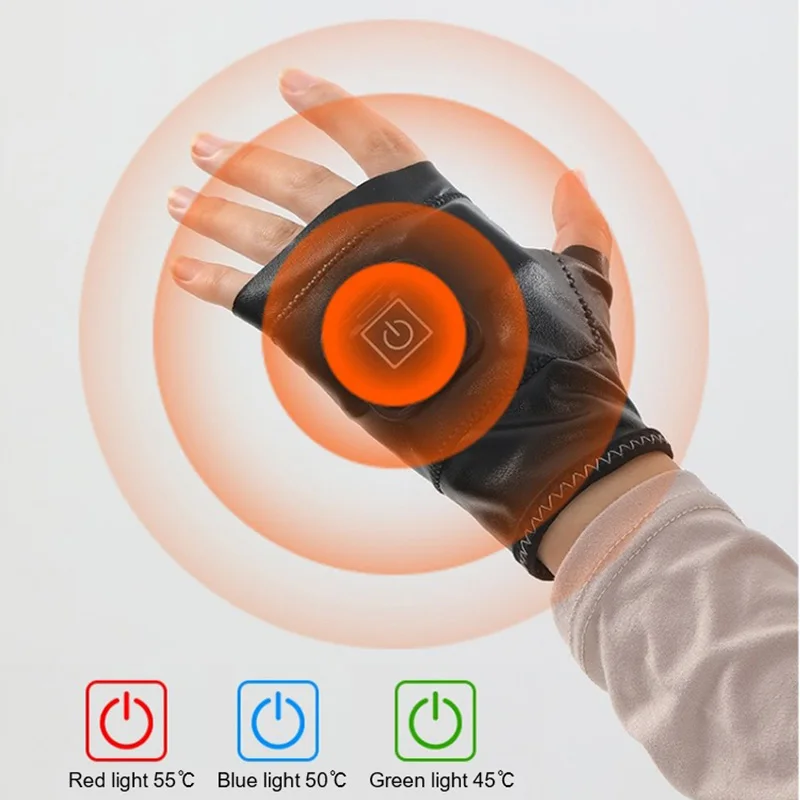 Smart Heating Leather Gloves Winter Warm Fingerless Hand Wrist  Wireless Heated Promote blood circulation Mittens Keep Warm