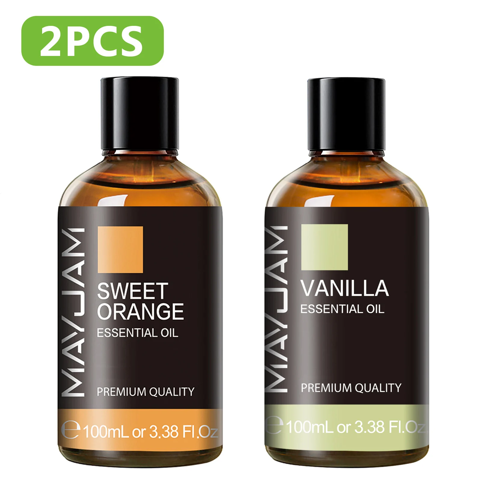 زجاجتان من الزيوت العطرية النقية 100 مل مع قطارة برتقالية حلوة وفانيليا وإبرة قرنفل لمرطب ناشر القصب للعلاج العطري
