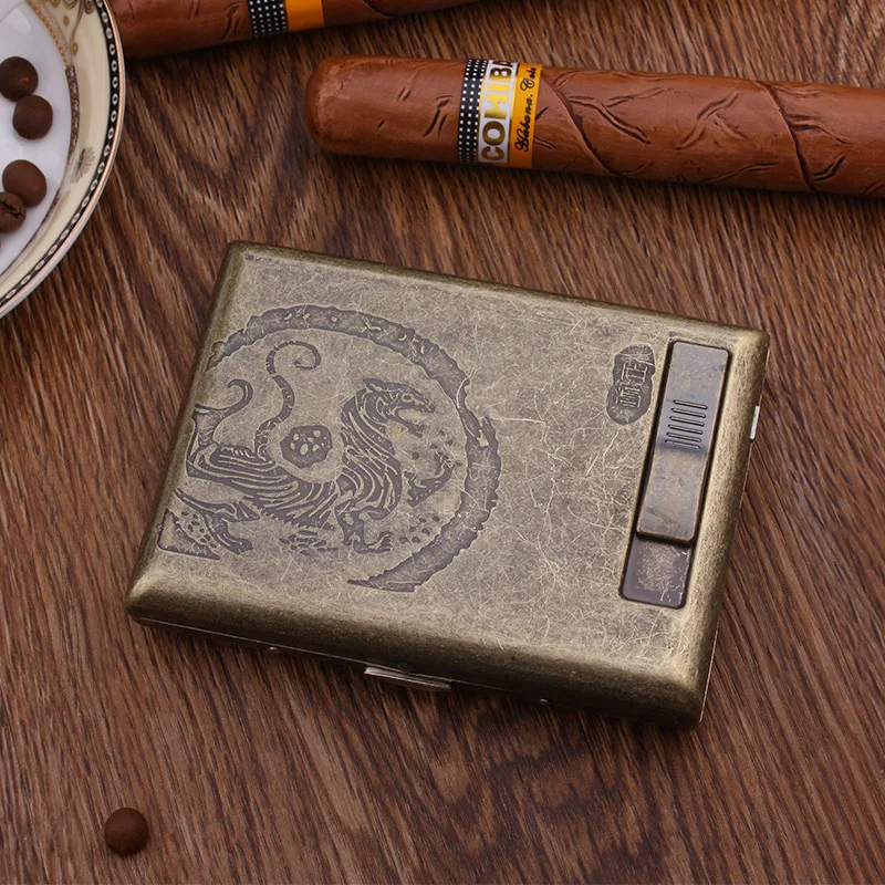 Bronze Flower Multifunctional Cigarette Case Cigarette Lighter with USB Charging, 20 Pack Wholesale Lighters Smoking