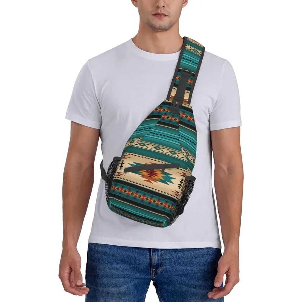 Aztec Turquoise Stripe Casual Sling Bag Unisex Crossbody Sling Backpack Gym Sports Travel Hiking Daypack Chest Bag Shoulder Bag