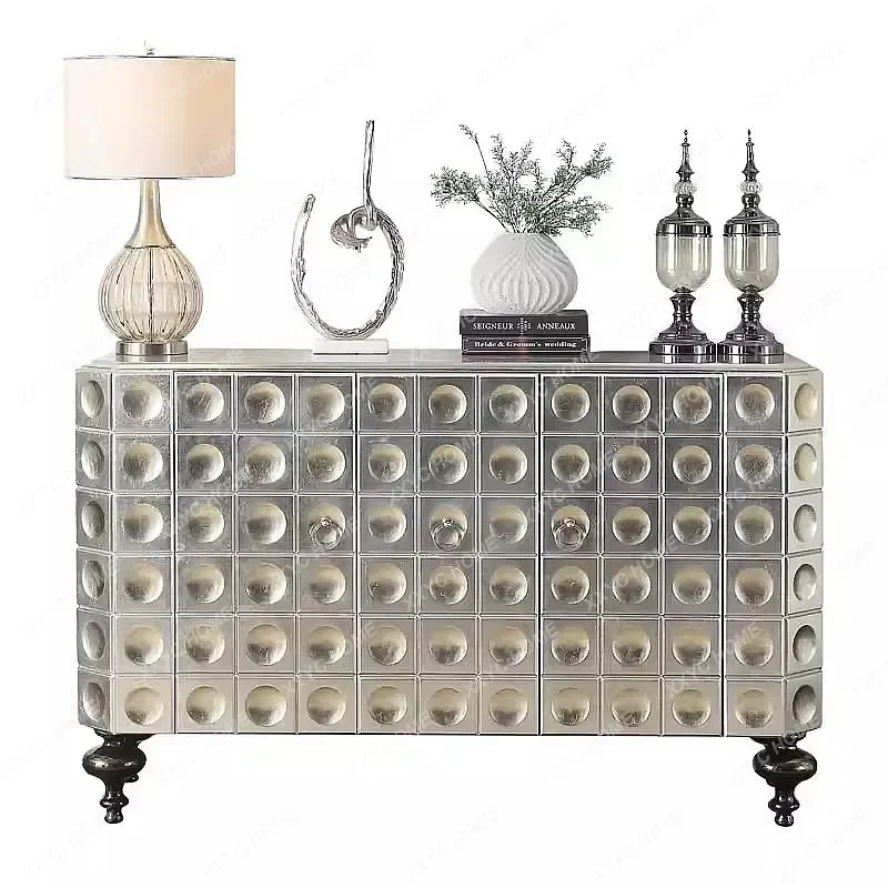 XX Light Luxury Entryway Cabinet Simple Silver Foil Decor Cabinet Painted Partition Wine Cabinet Sideboard