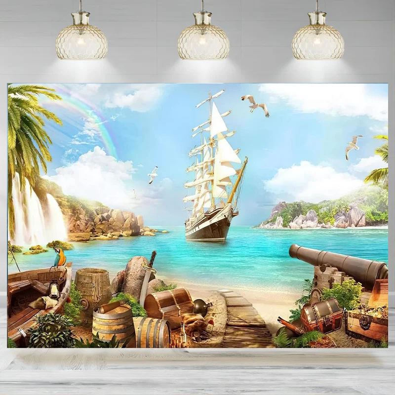 Pirate Party Backdrop Photography Pirate Ship Treasure Kids Boys Birthday Supplies Baby Shower Decorations Banner Background