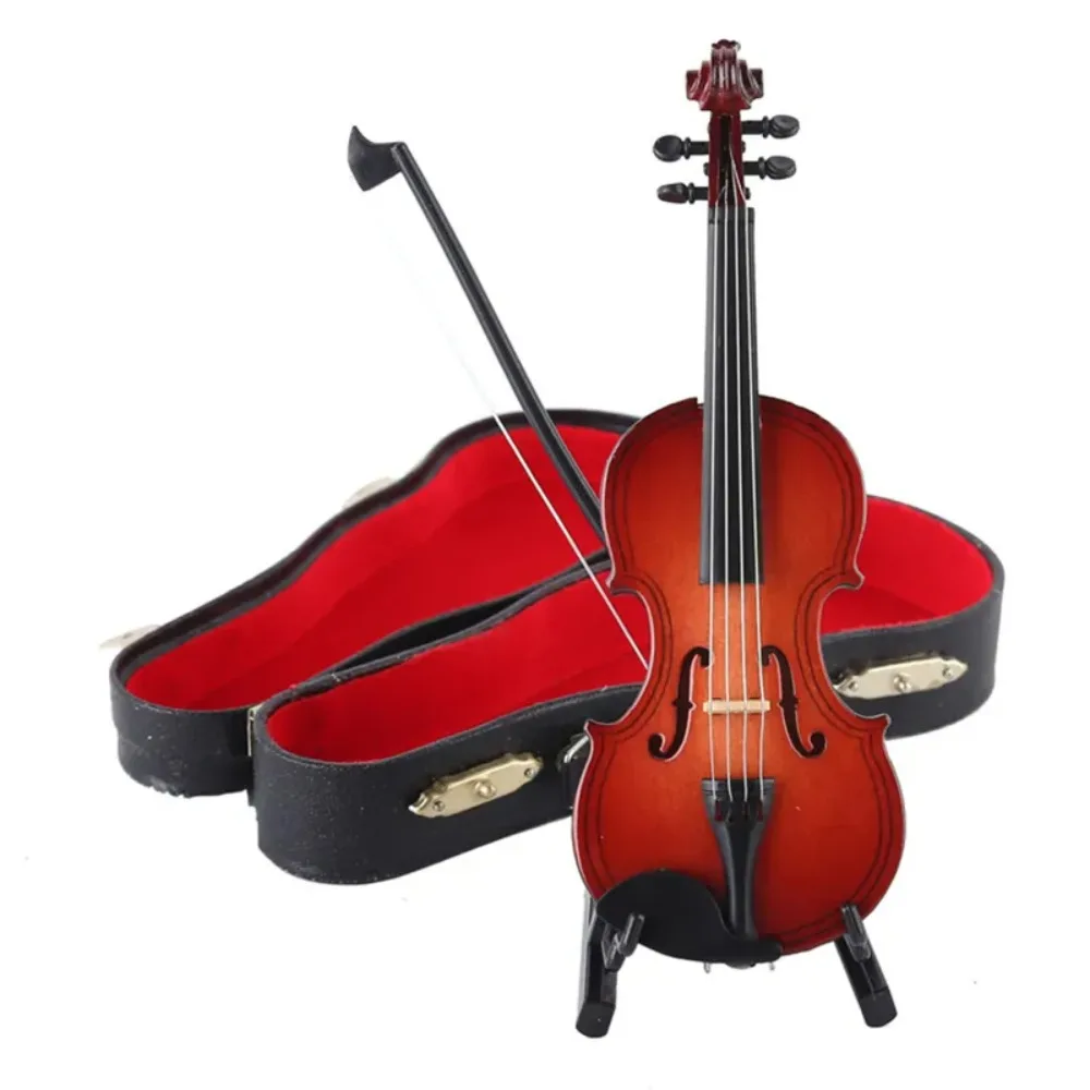 

Multi-dimension Mini Violin With Support Mahogany Wooden Mini Musical Instruments Decorative Ornaments Miniature Violin Model