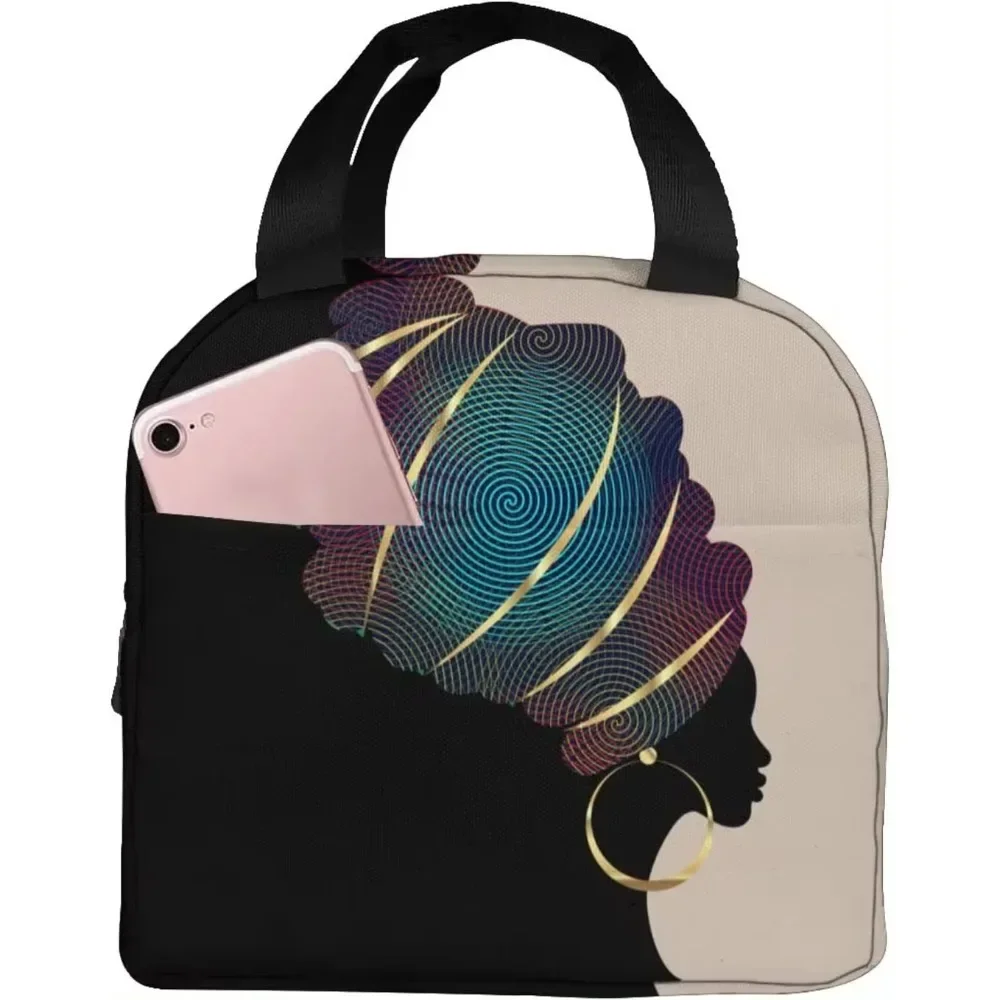 

Afro American Woman Insulated Lunch Bag Leak Proof African Black Girl Tote Lunch Box with Zipper for Women Men Picnic Office