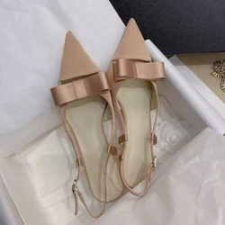 Bow Hollow High Heels 2024 Summer New Pointed Thin Heel Silk Toe Cap Women's Sandals