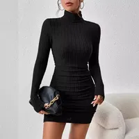 AB480 New Winter Polo/Turtle Neck Jumper Slimming Women's Dress Elegant Chest Enhancing Hip Shaping Slim Fit Fashion Coat
