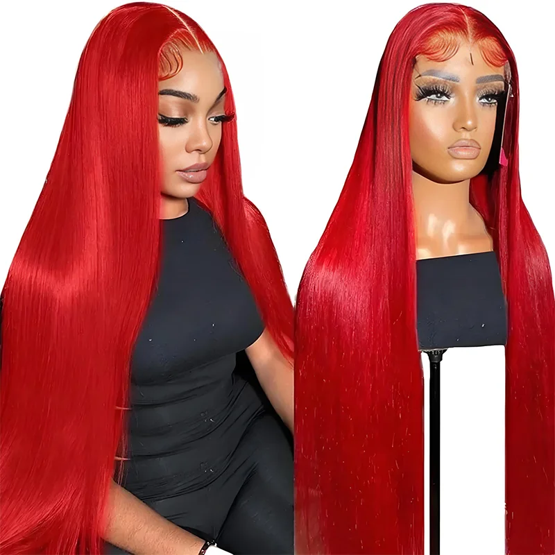 

44 Inch Brazilian Hot Red 13x6 HD Lace Front Wigs Human Hair Wig 250% Red Colored Straight 13X4 Lace Frontal Wig For Women