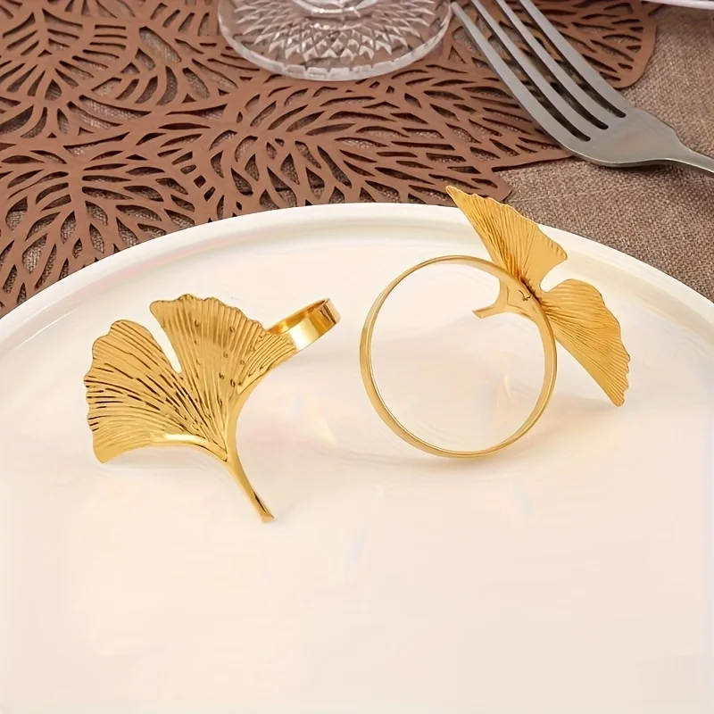 12-Pack Elegant Ginkgo Leaf Napkin Rings - Elegant Farmhouse, Wedding, and Special Occasion Table Decorations