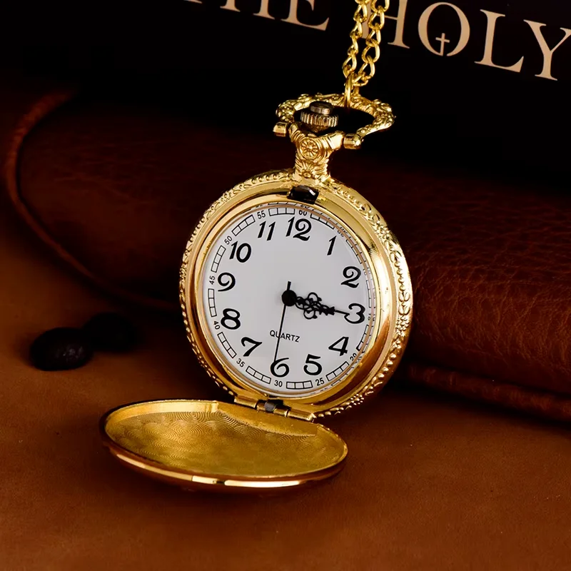 Gold embossed Paris Three view pocket watch large classic frosted embossed Paris Tower pocket watch