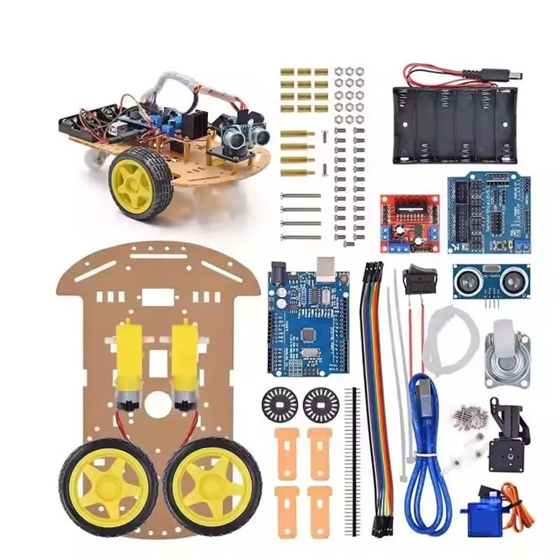 Kit Sasis Mobil Robot Pintar dengan Modul UNO R3-Mainan Pendidikan DIY untuk Pelacakan Pemrograman Yang Dirancang Penghindaran Rintangan