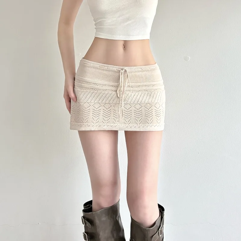 2026 Spring and Summer Hollow A-shaped Skirt Low Waist Lace-up Short Skirt