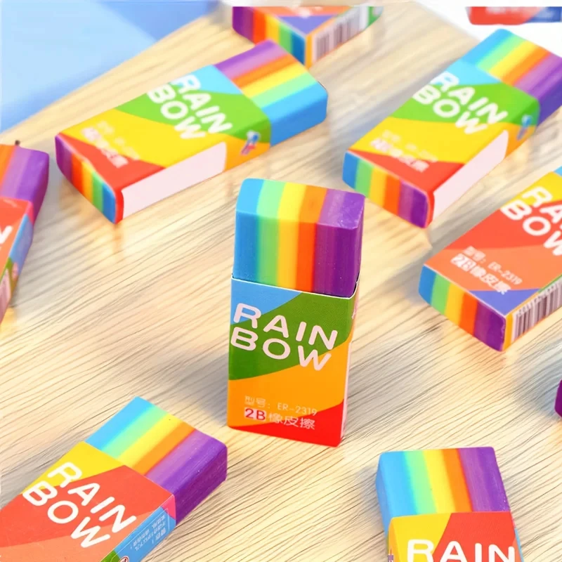 Rainbow 2B Pencil Erasers Soft PVC Material Non Feathered for Writing Drawing Kawai Stationery Office lovely Study Supplies
