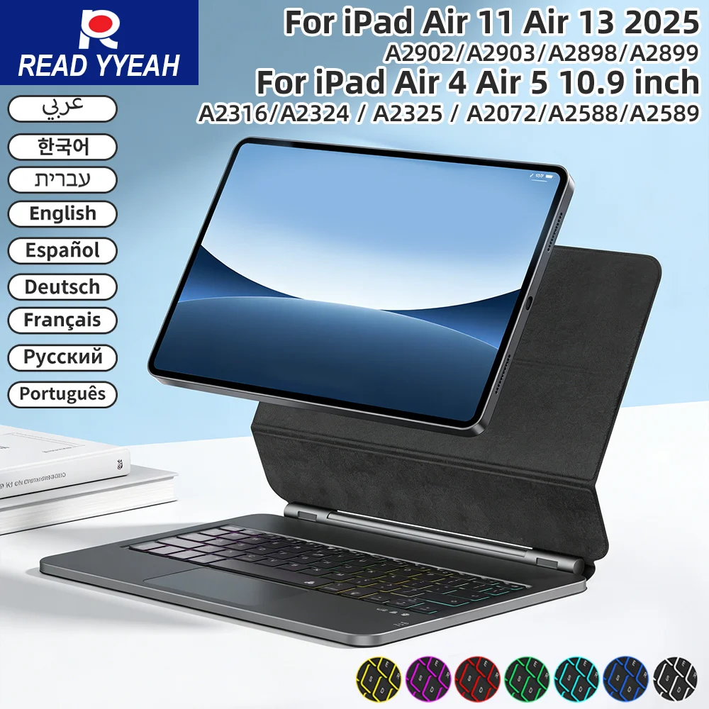 

Магнитная смарт-клавиатура Magic Keyboard для iPad A16 11-го поколения 2025 года, чехол-клавиатура с подсветкой для iPad 10-го поколения, Pro 11, 12.9, 13, M2, M3, Air 4, 5, 6