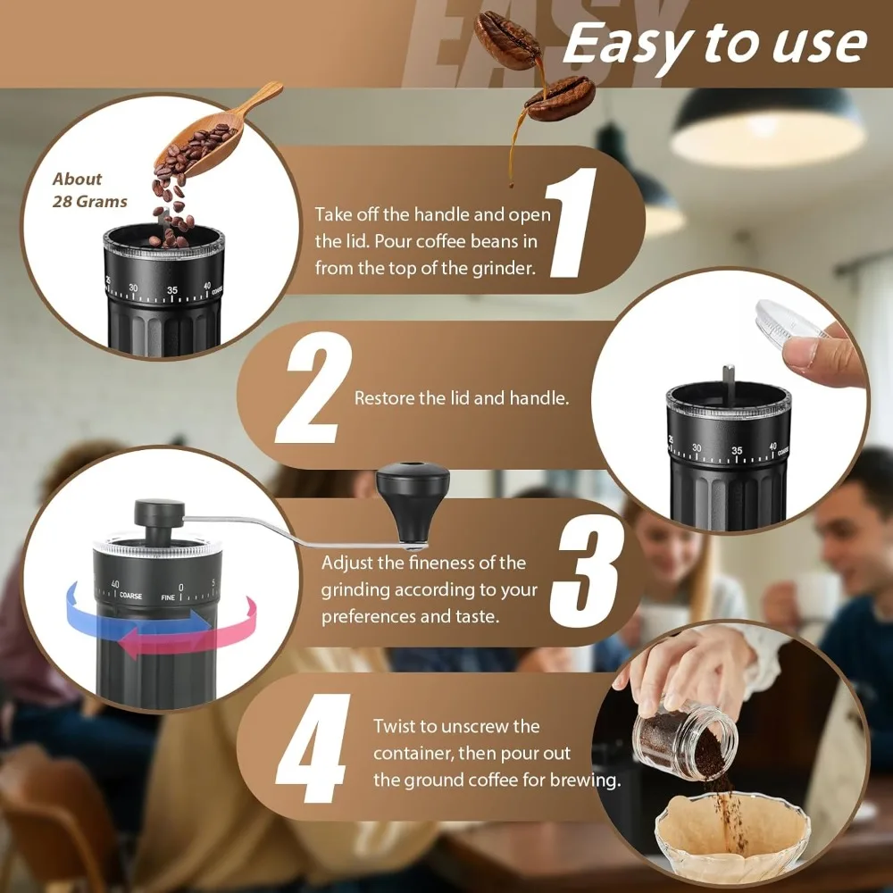 Manual Coffee Grinder with 40 External Adjustments Hand Crank Bean Grinder for Espresso Pour Over French Press Travel Camping - view 3