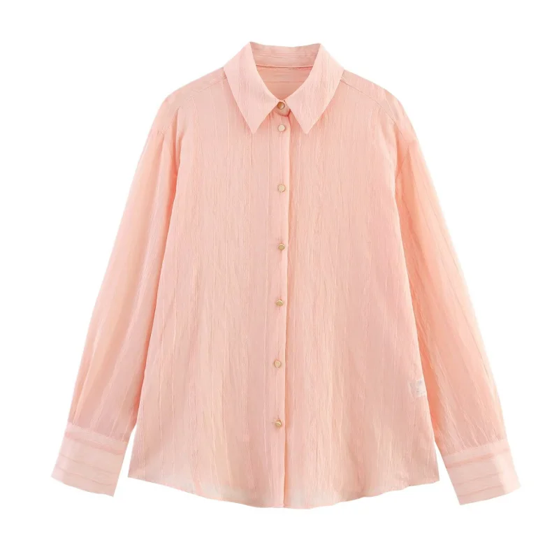 Лето 2025 г., новая женская одежда в европейском и американском стиле, уличная модная повседневная полосатая рубашка с длинными рукавами W025 11505