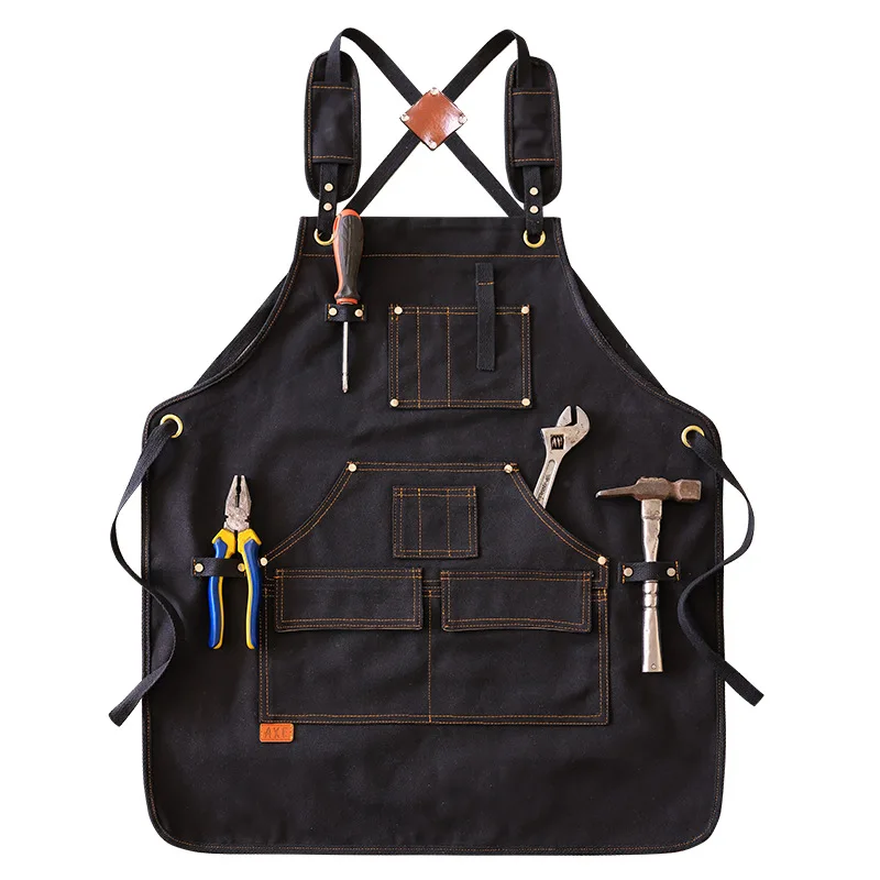 New Durable Goods Heavy Duty Unisex Canvas Work Apron with Tool Pockets Cross-Back Straps Adjustable For Woodworking Painting