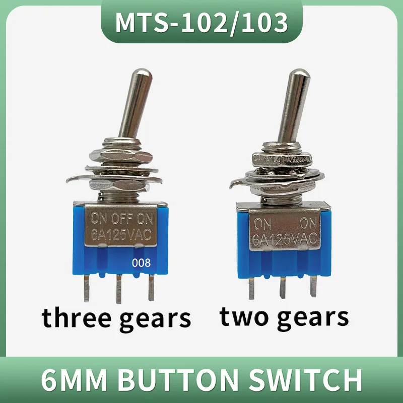 10Pcs Toggle Switch MTS-102 103 Pin ON/ON PDT 6A 125VAC/3A 250VAC Mini Switch Lever Switch  Light blue