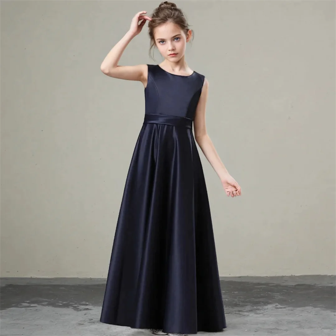 Wedding Evening Prom Kids Dres Girls Elegant Birthday Satin Sleeveless Princess Dress For Costume For Piano Violin Performance