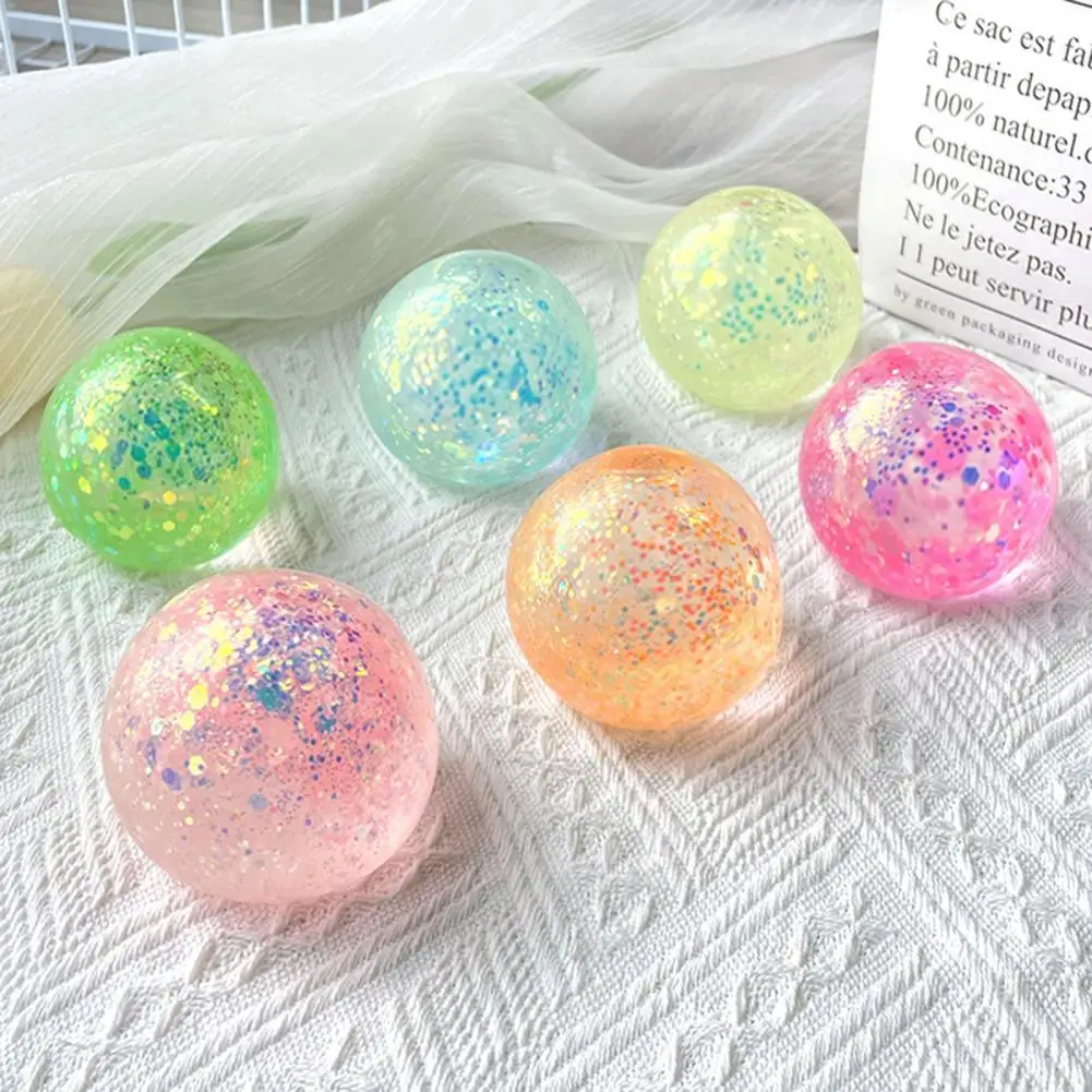 TPR Sequined Anti-Stress Ball, Soft, Slow Rebound, Maltose, Pinch Toy, Stress Relief, Elástico, Espremer Colorido, Descompressão