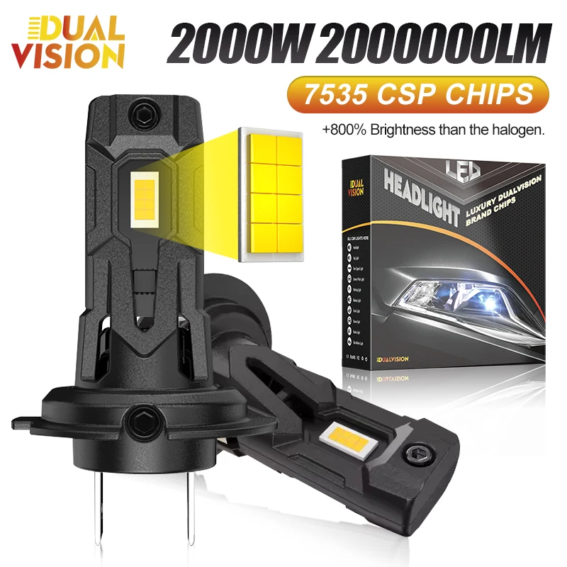 

2Pcs 2000000LM H7 LED Headlight Bulb 16pcs CSP 7535 Car Headlamp Auto Mini Canbus H7 Led Bulb Turbo Light 6000K 12V Automobile