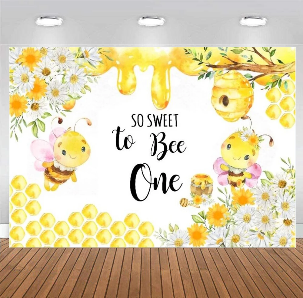 So Sweet To Bee One Backdrop Newborn Baby Shower Girls Happy Birthday Party Photography Background Photocall Photo Banner