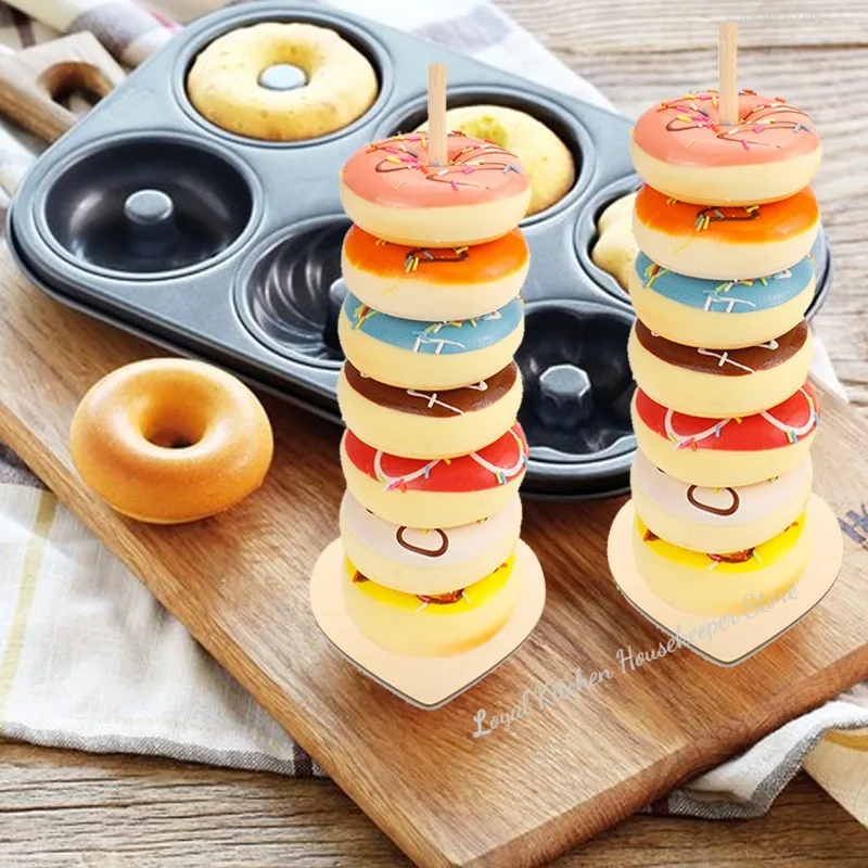 حامل دونات خشبي للأطفال ، دونات ، حوامل حائط ، حامل لوحة عرض ، حفلة عيد ميلاد ، ديكور طاولة زفاف ، لوازم استحمام الطفل #2