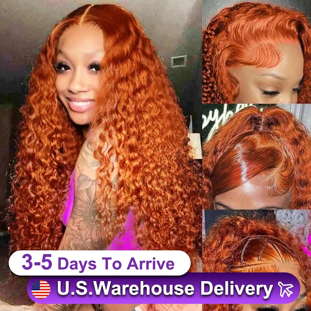 Human Hair Wigs Curly Ginger Orange Colored 13x6 Hd Lace Front Deep Wave 30 inch lace front wig human hair Brazilian For Women