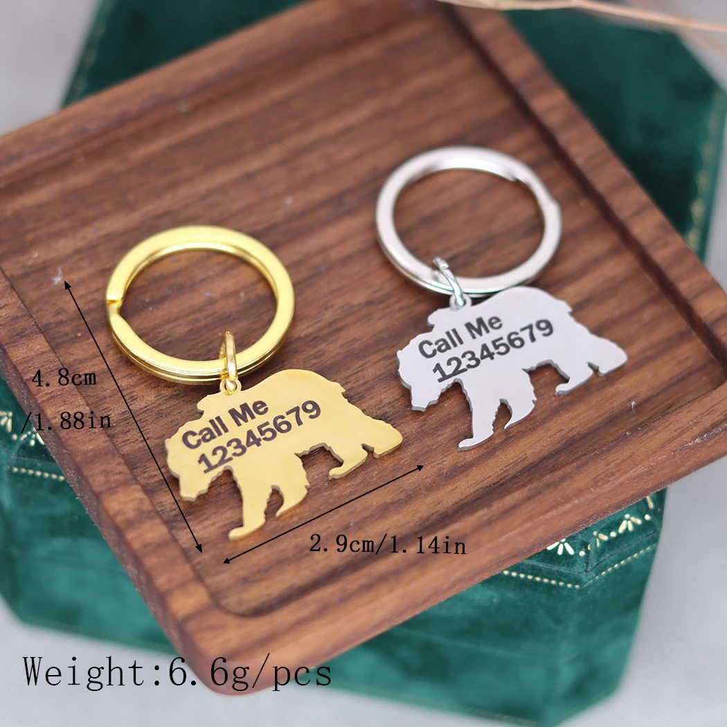 Stainless Steel North American Brown Bear Pendant Custom ID Phone Tag Key Chain Grizzly Bear Ornament for Men and Women