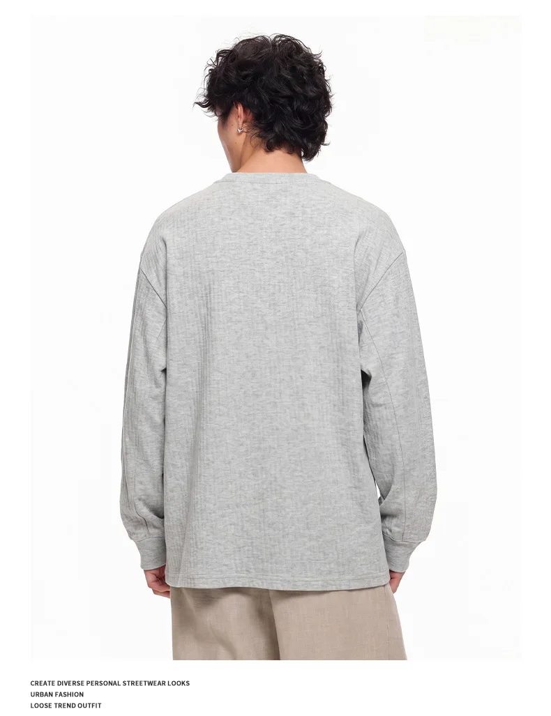 PFNW Versatile Solid Color Casual Base Shirt Men's V Neck Textured Long Sleeve T Shirt 2026 Autumn New Tide 28L3528