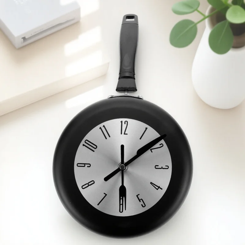 1Set Quartz Hanging Round Wall Clock Metal Silent Sweep Seconds Kitchen Theme Decorative Hanging Clock Home Decor