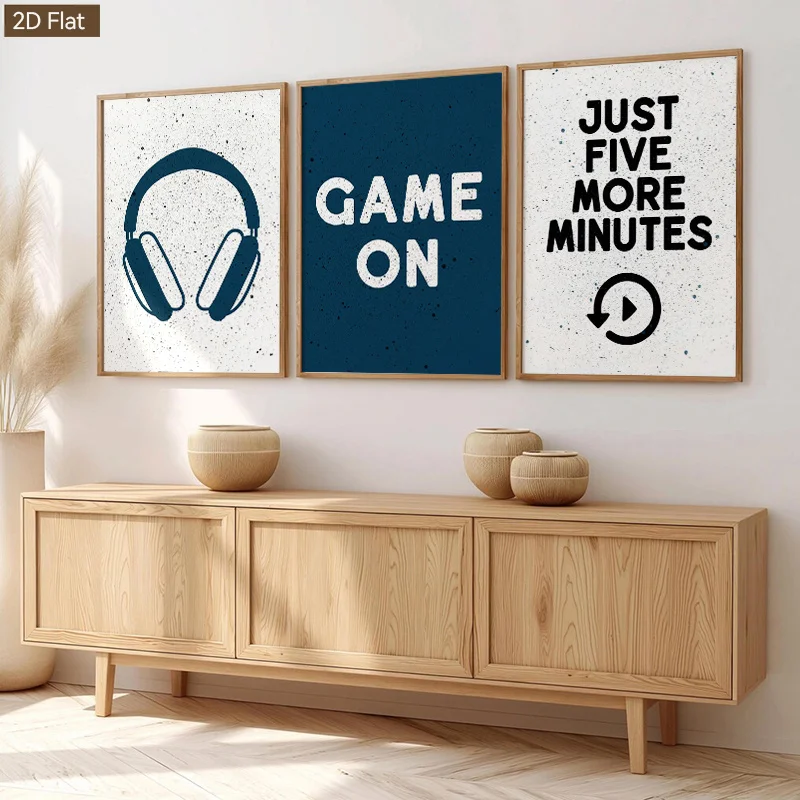 （Noframe 3PCS）-2D Flat, 2D Flat, 2D/Flat 3pcs Set Vintage Distressed Style 