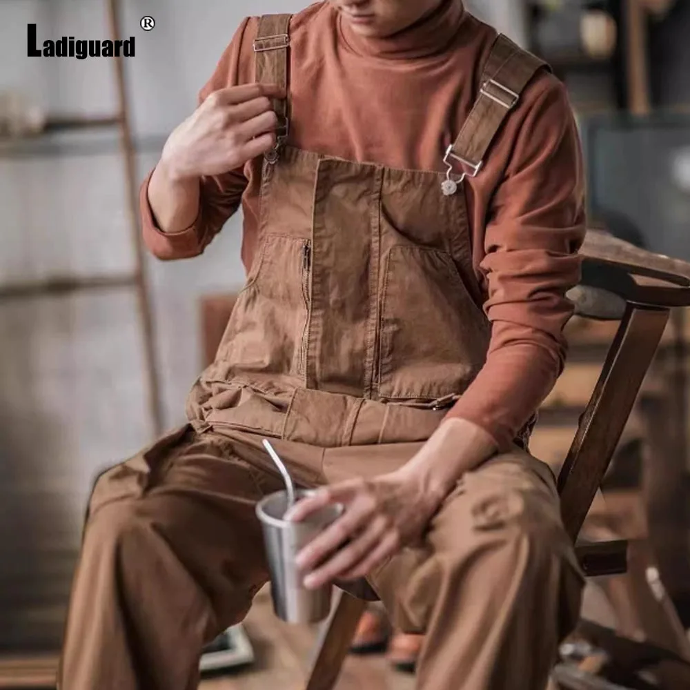 2025 Men's Stand Pocket Fashion Strap Cargo Overalls Casual Loose Bloomers Sexy One-Piece Jumpsuits Men Clothing Plus Size S-4XL