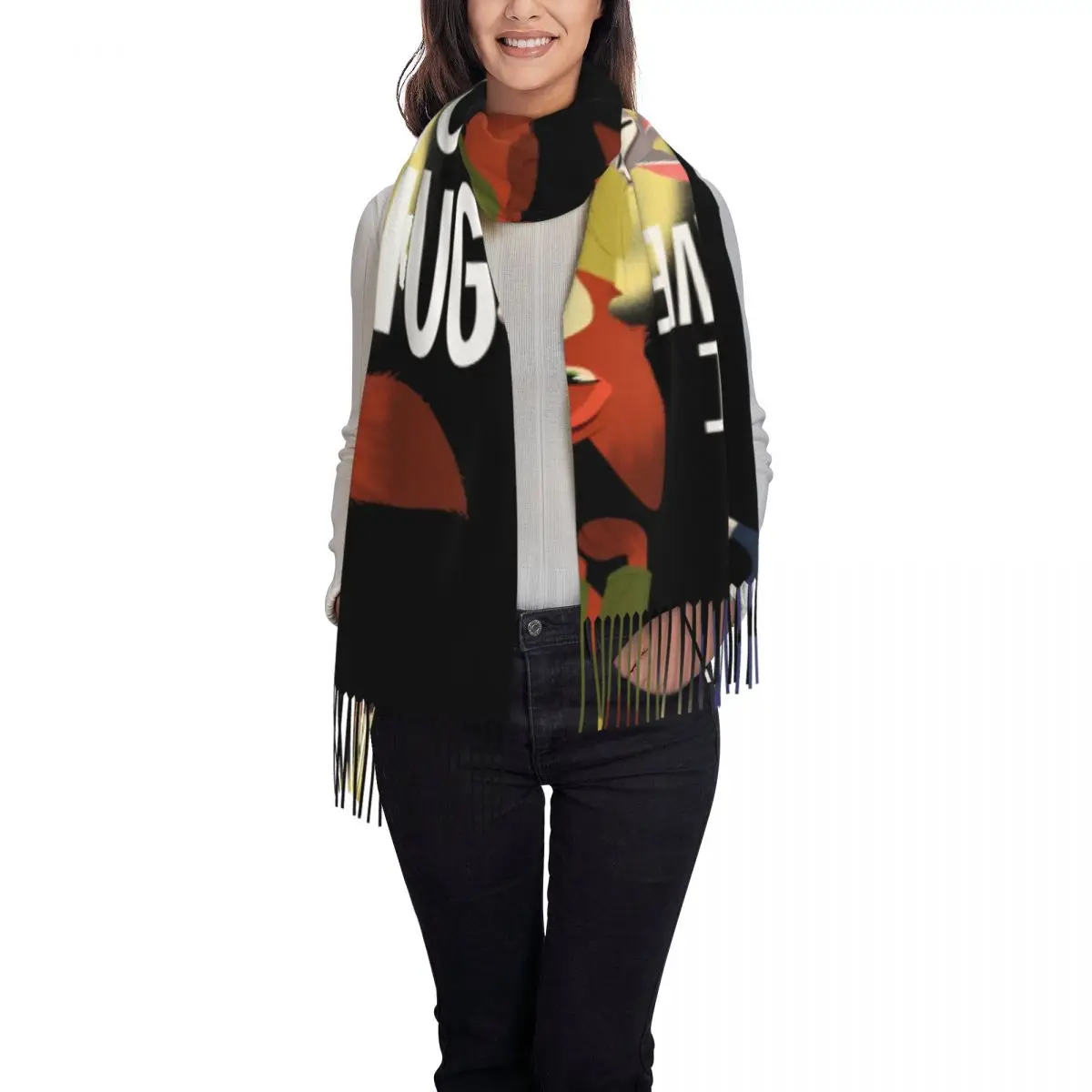 Wild Harmony Scarf Ladies Large Scarves with Long Tassel Autumn Casual Shawl Wraps Outdoor Graphic Bandana