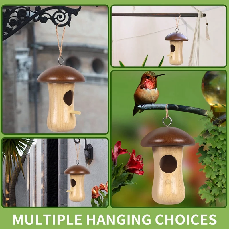 2Pcs Mushroom Shape Garden Decoration Sparrow Cage Swallow Bird House Tree Hanging Feeder Bird Nests Wooden