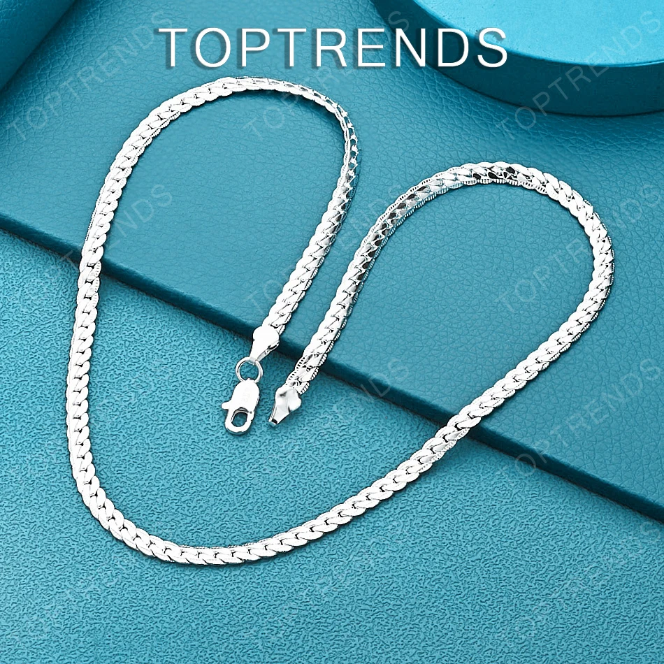 40-60cm 925 Sterling Silver Flat Side Chain Necklace Choker Fashion Simple Hot Jewelry Men Birthday Party Gift Accessories