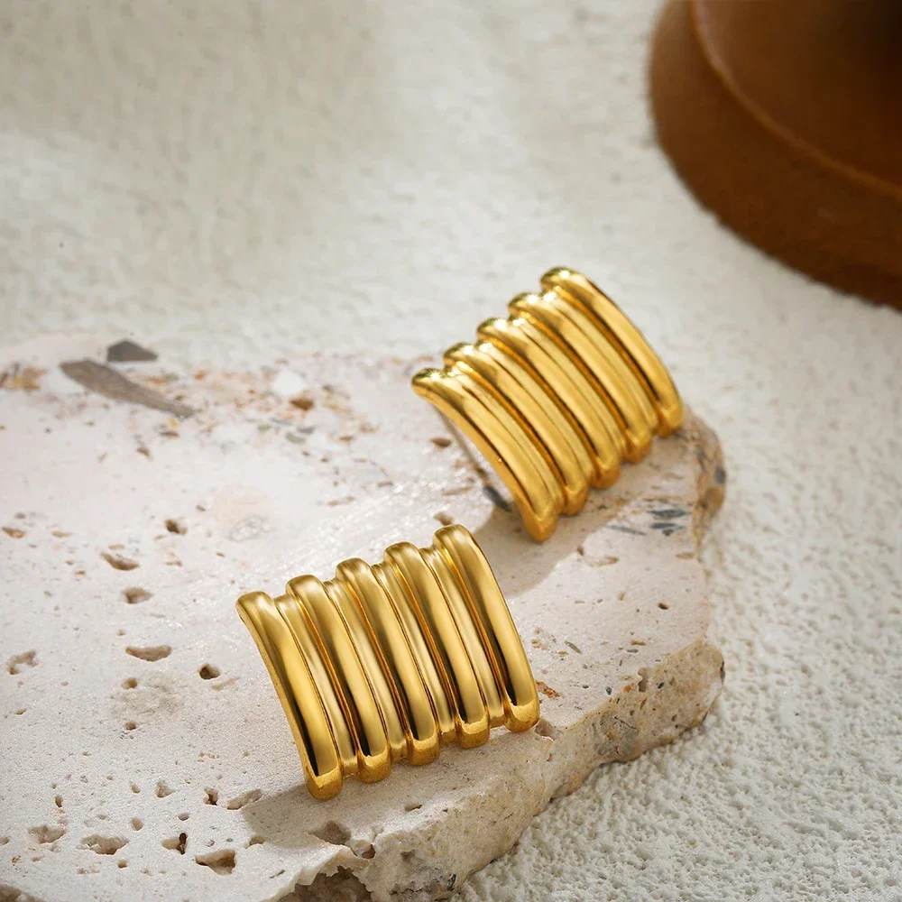 18K Gold Plated Micro Arch Shape Glossy Metal Ear Studs 2027 New Trendy Stainless Steel Geometric Statement Jewelry Bijoux Aros