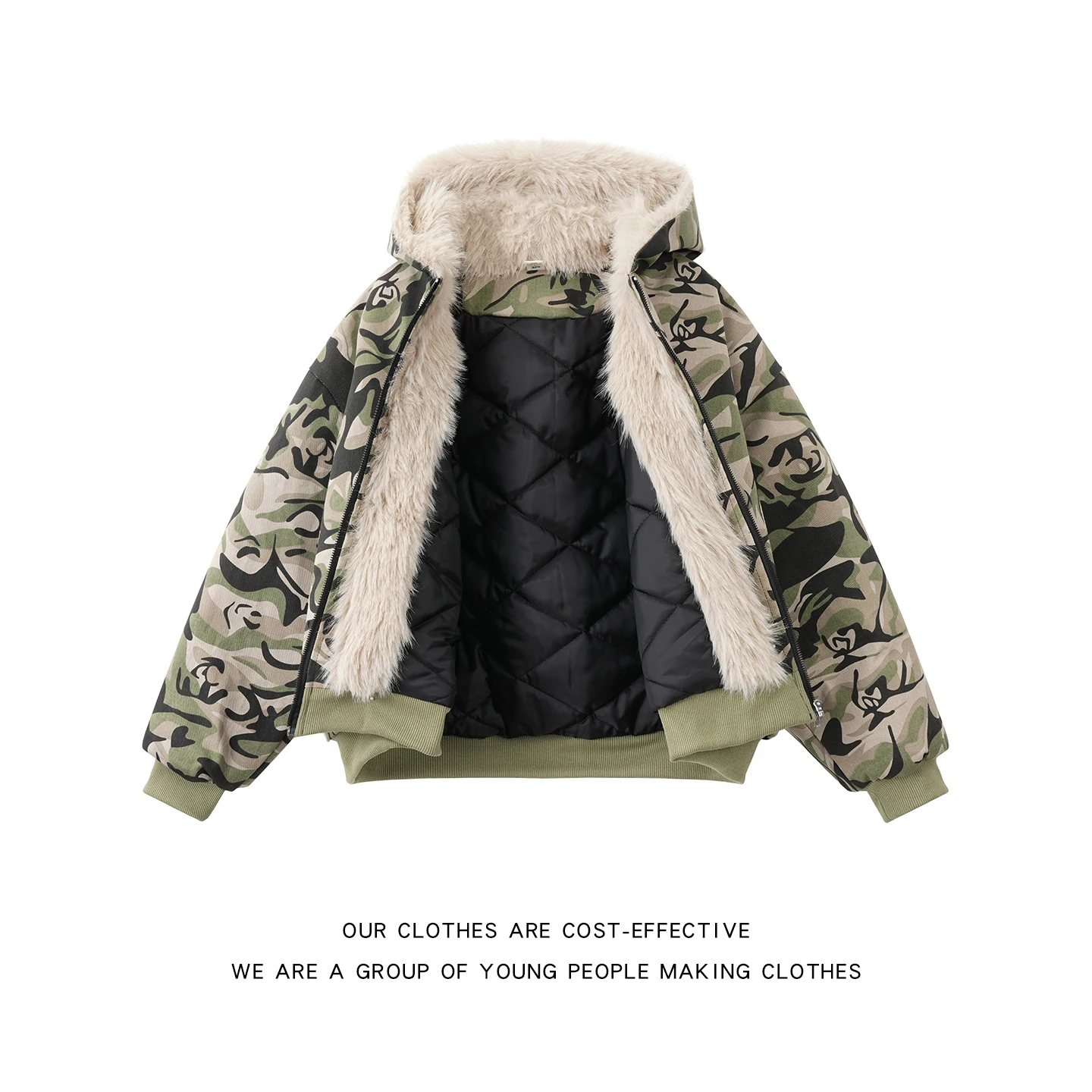 

Мужская утепленная куртка-парка в американском ретро-стиле с камуфляжным принтом, свободного кроя, с меховым воротником, повседневный стиль