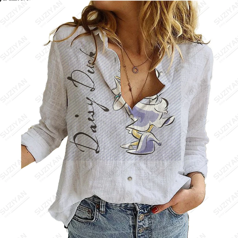 2023 Summer New Women\'s Long Sleeve Shirt Disney 3D Printed Button Cardigan Temperament Simple Shirt Street Loose Women\'s Shirt